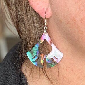 Tie-Dye Acrylic Earrings – Unique Colorful Fan Shape Earrings – Lightweight